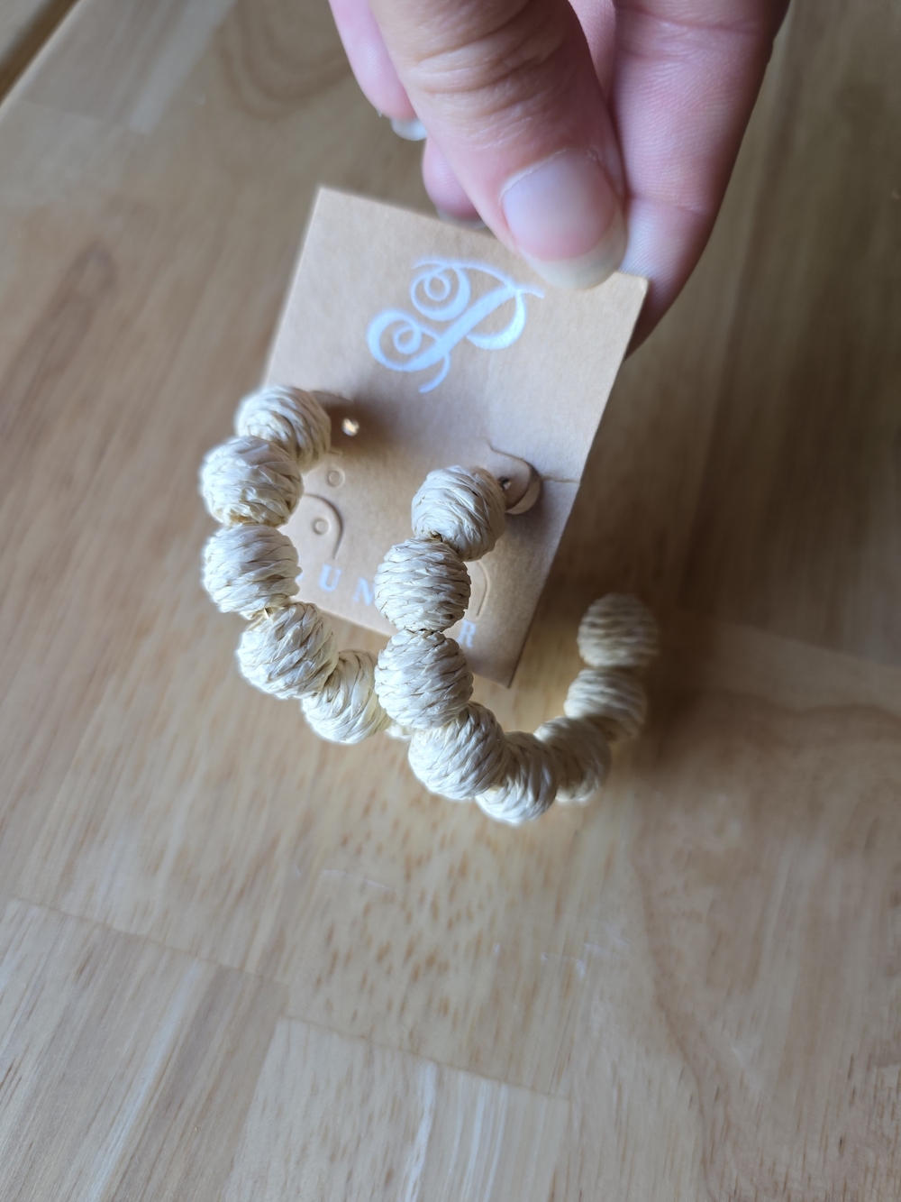 Plunder Cream Wrapped Bead Hoop Earrings